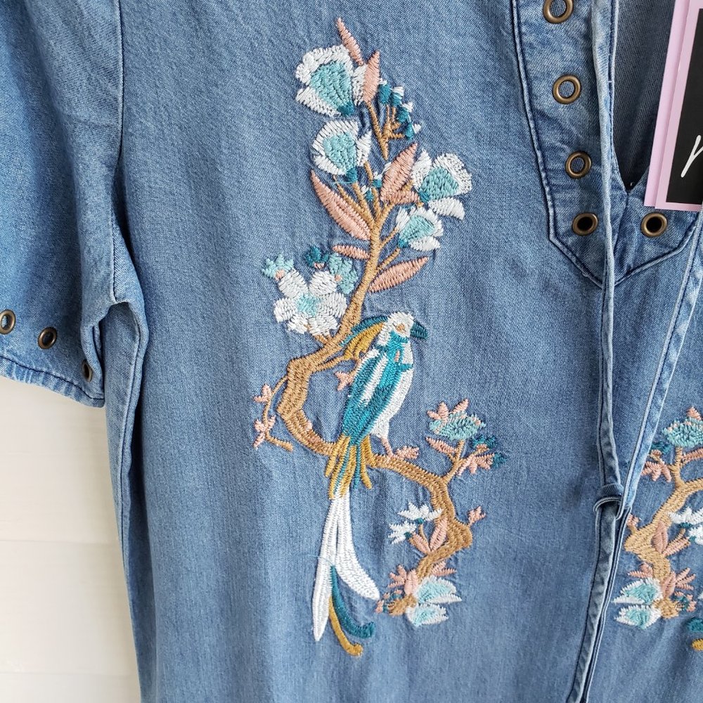 NWT Embroidered Denim looking Dress 100% Tencel - Picture 7 of 8